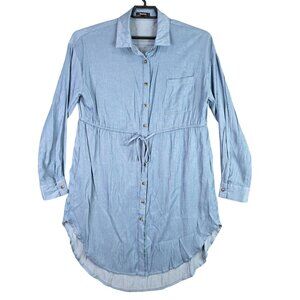 Womens RolyPoly Blue Shirt Dress Button Up Long Sleeve Belted Pockets Size L